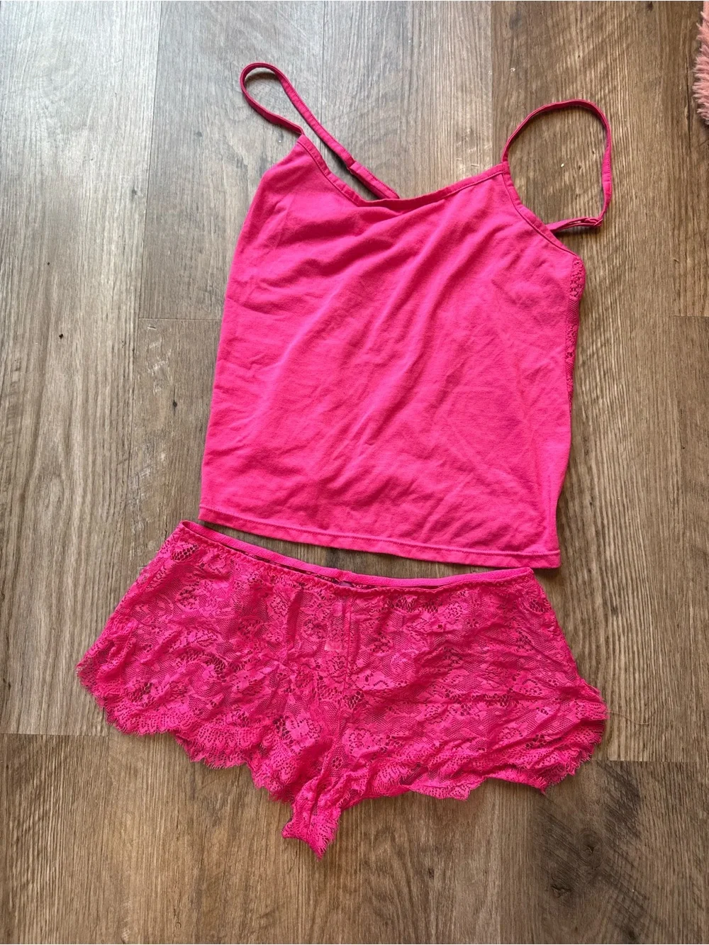 Adore Me Hot Pink Lace Cami & Boyshort Pajama Set | Size Small